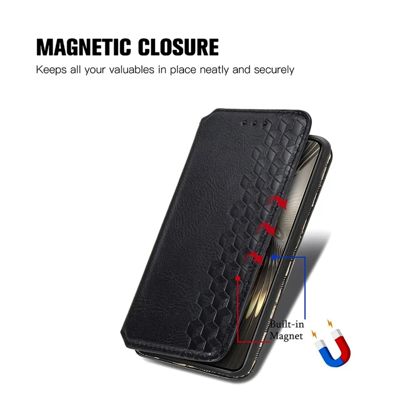 For Xiaomi Redmi Turbo 3 5G / Poco F6 5G PU Leather Case Rhombus Imprint Wallet Stand Phone Cover - Black