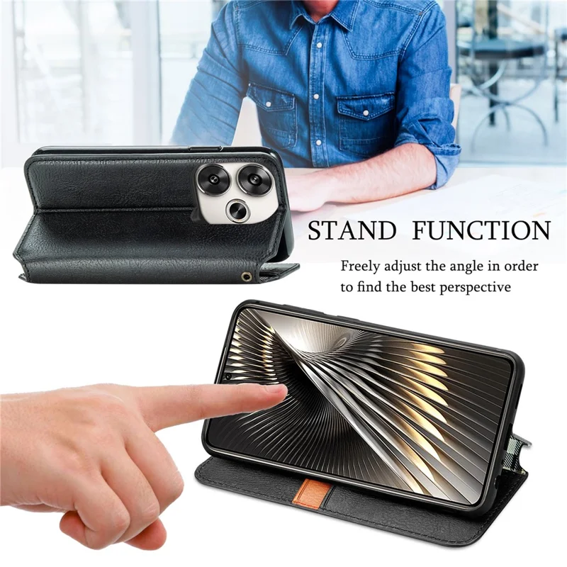 For Xiaomi Redmi Turbo 3 5G / Poco F6 5G PU Leather Case Rhombus Imprint Wallet Stand Phone Cover - Black