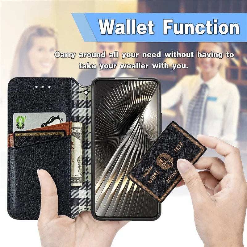 For Xiaomi Redmi Turbo 3 5G / Poco F6 5G PU Leather Case Rhombus Imprint Wallet Stand Phone Cover - Black