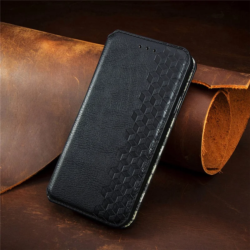 For Xiaomi Redmi Turbo 3 5G / Poco F6 5G PU Leather Case Rhombus Imprint Wallet Stand Phone Cover - Black