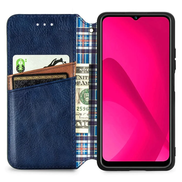 Para el caso de T-Mobile REVVL 7 Soporte de tarjeta de pie Funda de teléfono de cuero Impreso Rombo - Azul