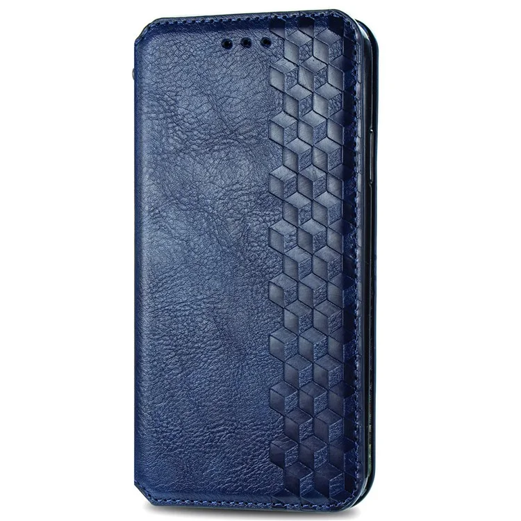Para el caso de T-Mobile REVVL 7 Soporte de tarjeta de pie Funda de teléfono de cuero Impreso Rombo - Azul