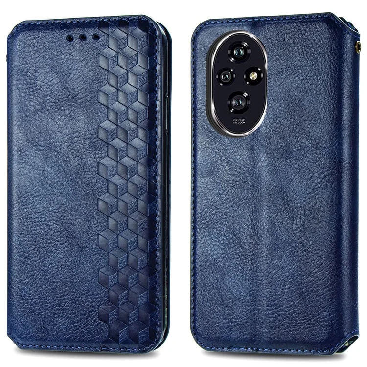 Чехол For Honor 200 5G Rhombus Strong Magnetic Leather Phone Cover Card Holders Stand - Blue