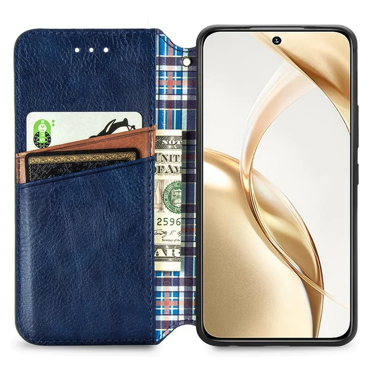 Чехол For Honor 200 5G Rhombus Strong Magnetic Leather Phone Cover Card Holders Stand - Blue