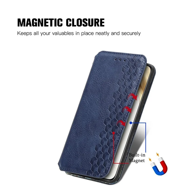 Чехол For Honor 200 5G Rhombus Strong Magnetic Leather Phone Cover Card Holders Stand - Blue