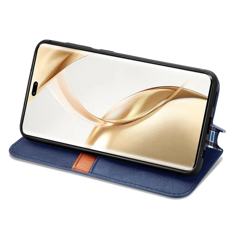 Pour le cas de Honor 200 Pro 5G Card Slot Cash Pocket Leather Phone Cover Rhombus Pattern - Bleu