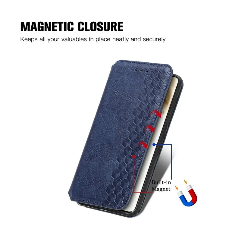 Pour le cas de Honor 200 Pro 5G Card Slot Cash Pocket Leather Phone Cover Rhombus Pattern - Bleu