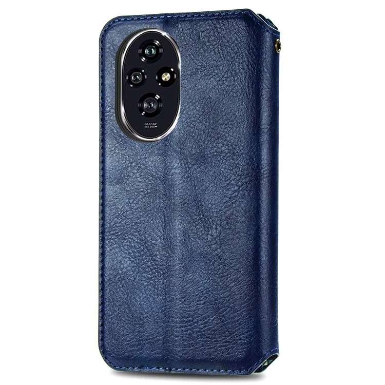 Pour le cas de Honor 200 Pro 5G Card Slot Cash Pocket Leather Phone Cover Rhombus Pattern - Bleu