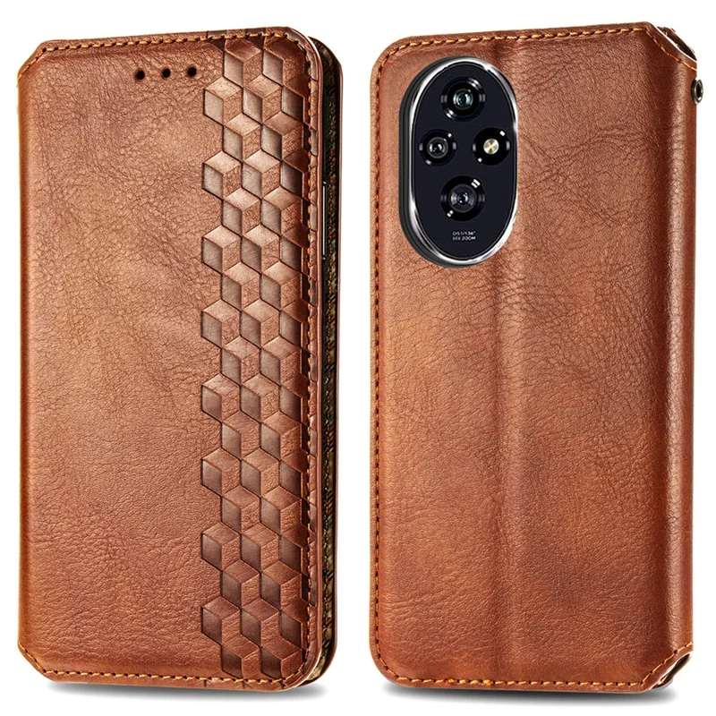 For Honor 200 Pro 5G PU Leather Case Rhombus Imprint Wallet Stand Phone Cover - Brown