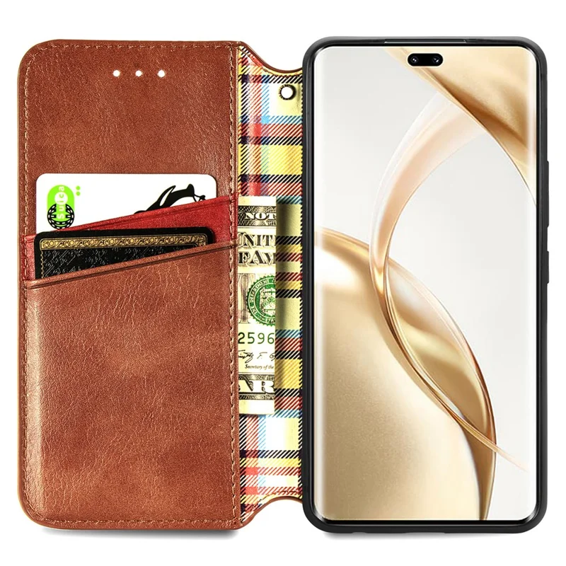 For Honor 200 Pro 5G PU Leather Case Rhombus Imprint Wallet Stand Phone Cover - Brown