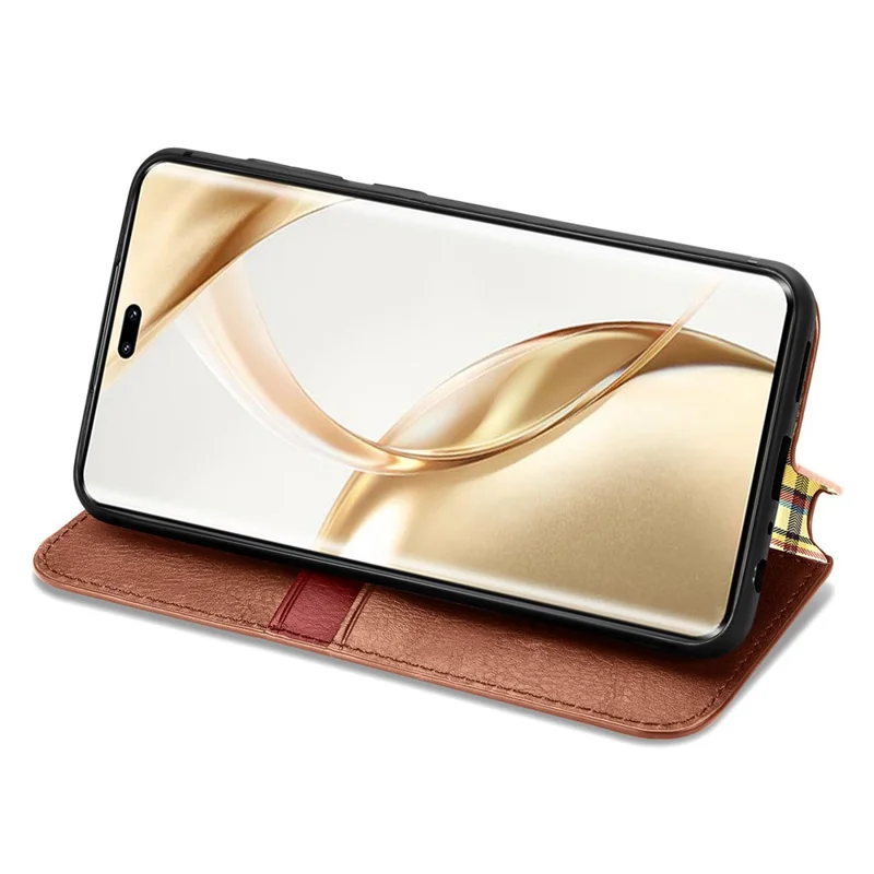 For Honor 200 Pro 5G PU Leather Case Rhombus Imprint Wallet Stand Phone Cover - Brown