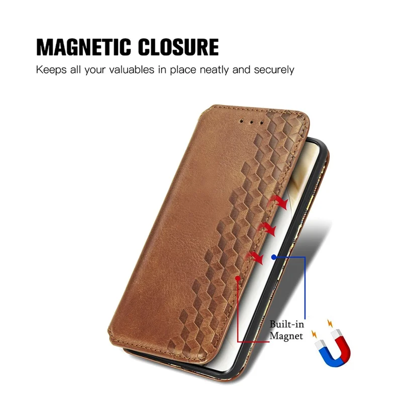 For Honor 200 Pro 5G PU Leather Case Rhombus Imprint Wallet Stand Phone Cover - Brown