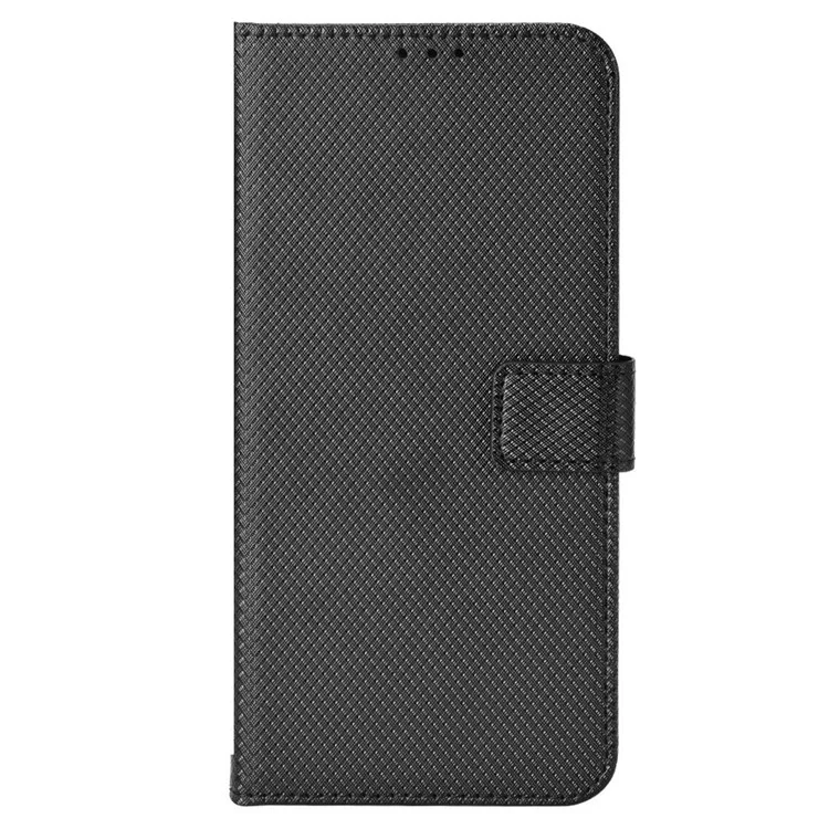 Para Motorola Moto S30 Pro 5G / Edge 30 Fusion 5G Funda de teléfono con textura de diamante, resistente a los golpes, de piel sintética PU con soporte y correa para la muñeca - Negro