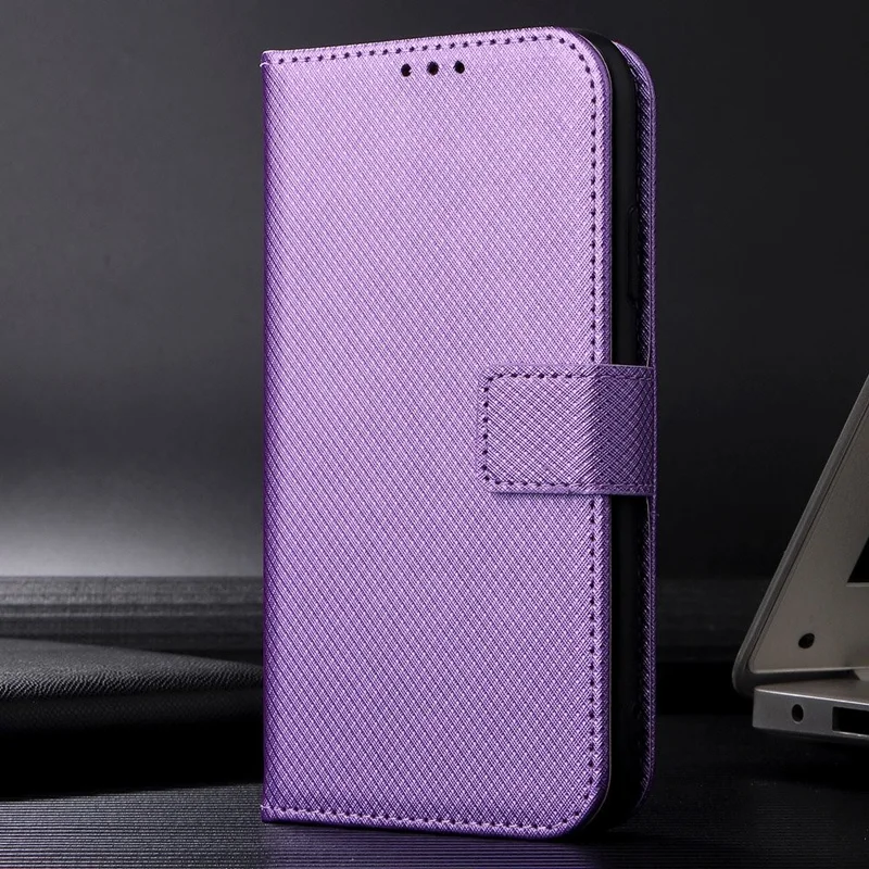 For Motorola Moto S30 Pro 5G / Edge 30 Fusion 5G Diamond Texture Phone Wallet Shockproof Shell PU Leather Stand Case with Wrist Strap - Purple