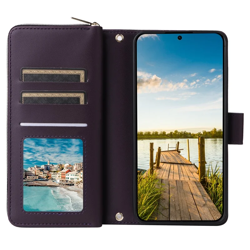 R20 Para Samsung Galaxy 14 5G Case Zipper Wallet PU Leather Stand Phone Cover - Roxo Escuro