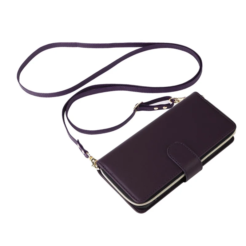 R20 Para Samsung Galaxy 14 5G Case Zipper Wallet PU Leather Stand Phone Cover - Roxo Escuro