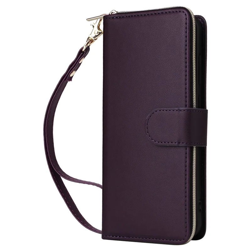 R20 Para Samsung Galaxy 14 5G Case Zipper Wallet PU Leather Stand Phone Cover - Roxo Escuro