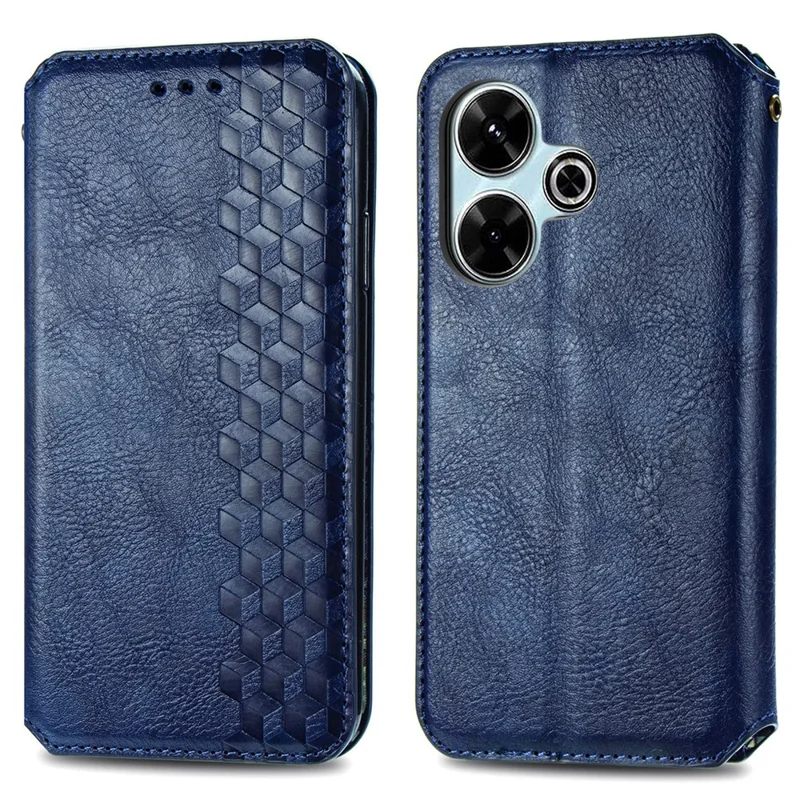 Per Xiaomi Redmi 13 5G / 13 4G, custodia con motivo a rombo impresso, cover in pelle per portafoglio e supporto per schede - Blu