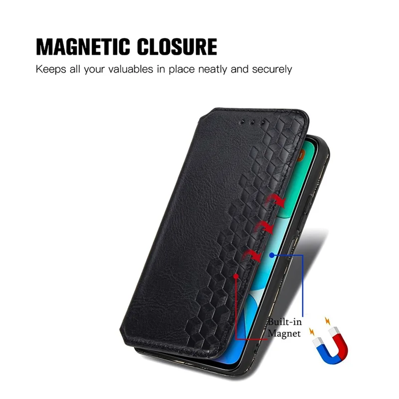 For Xiaomi Redmi 13 5G / 13 4G PU Leather Case Rhombus Imprint Wallet Stand Phone Cover - Black