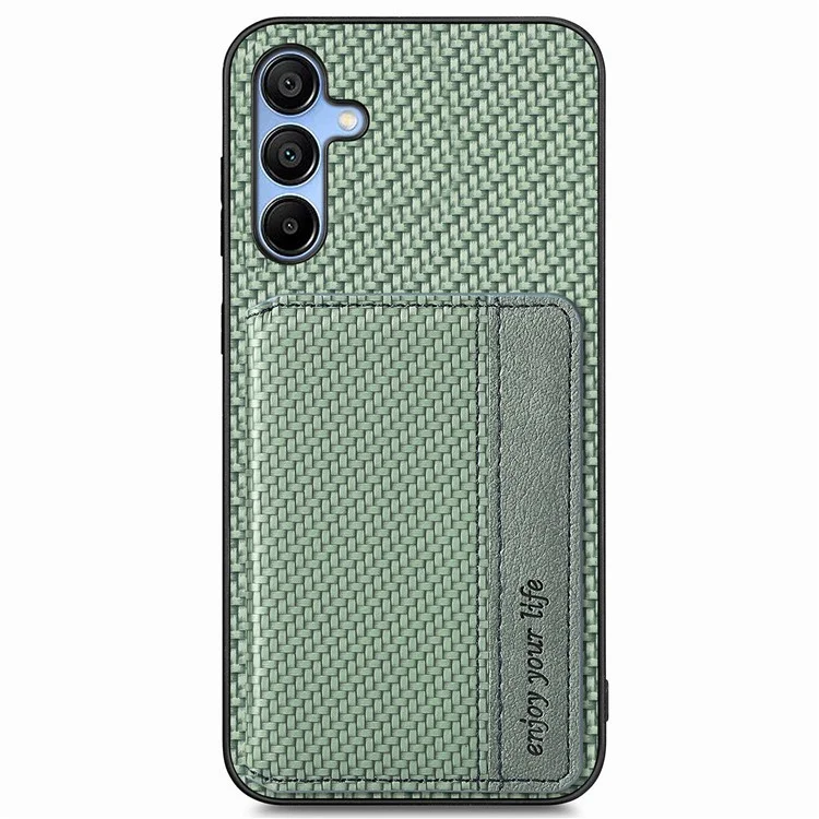 Für Samsung Galaxy A35 5G-Hülle Carbon Fiber Texture Leather Back Phone Cover Kickstand Card Slots - Grün