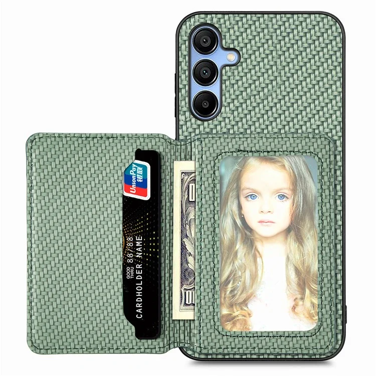 Für Samsung Galaxy A35 5G-Hülle Carbon Fiber Texture Leather Back Phone Cover Kickstand Card Slots - Grün