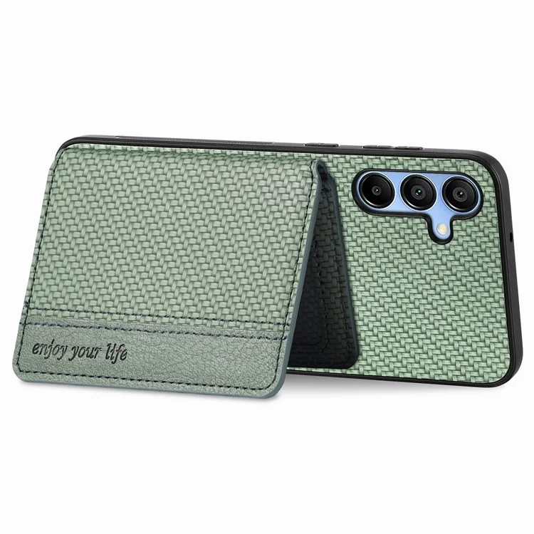 Für Samsung Galaxy A35 5G-Hülle Carbon Fiber Texture Leather Back Phone Cover Kickstand Card Slots - Grün