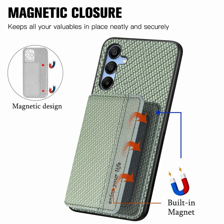 Für Samsung Galaxy A35 5G-Hülle Carbon Fiber Texture Leather Back Phone Cover Kickstand Card Slots - Grün