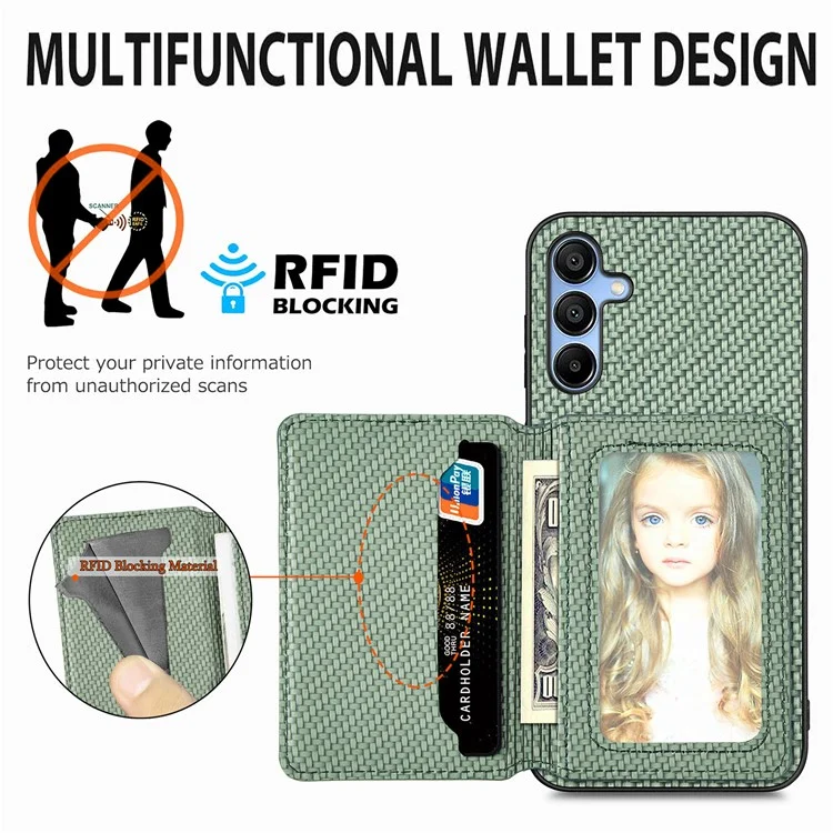 Für Samsung Galaxy A35 5G-Hülle Carbon Fiber Texture Leather Back Phone Cover Kickstand Card Slots - Grün