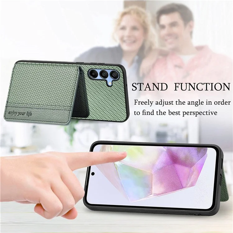 Für Samsung Galaxy A35 5G-Hülle Carbon Fiber Texture Leather Back Phone Cover Kickstand Card Slots - Grün