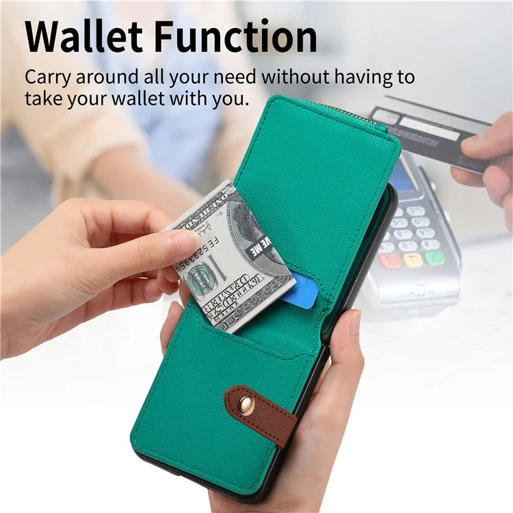 For Motorola Razr 40 Ultra 5G Case Leather Phone Back Cover Anti-Drop Ring Zipper Pocket Card Holder - Green