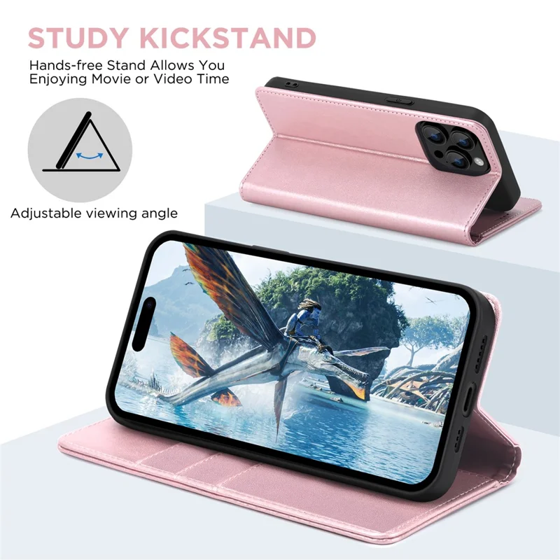 For iPhone 15 Pro Max Case RFID Blocking Wallet PU Leather Flip Phone Cover - Pink