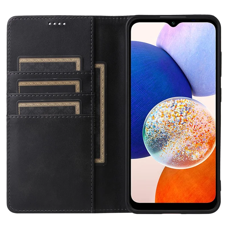 For Samsung Galaxy A15 4G / 5G Case RFID Blocking PU Leather Stand Phone Cover - Black