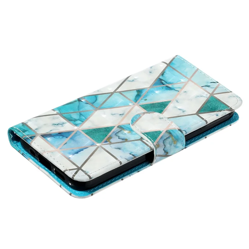 Pour la coque de l'iPhone 16 Pro Case Leather 3D Pattern Printed Phone Cover Stand Card Holder - Green Marble