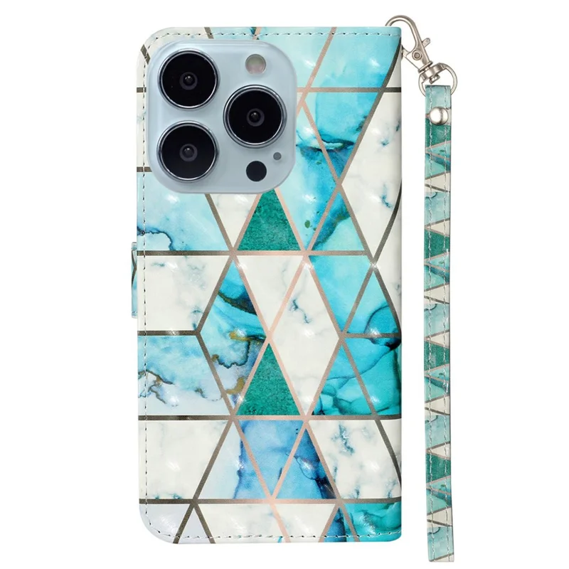Pour la coque de l'iPhone 16 Pro Case Leather 3D Pattern Printed Phone Cover Stand Card Holder - Green Marble