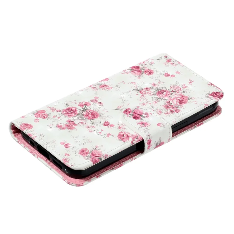 For iPhone 16 Pro Case Leather 3D Pattern Printed Phone Cover Stand Card Holder - Roses