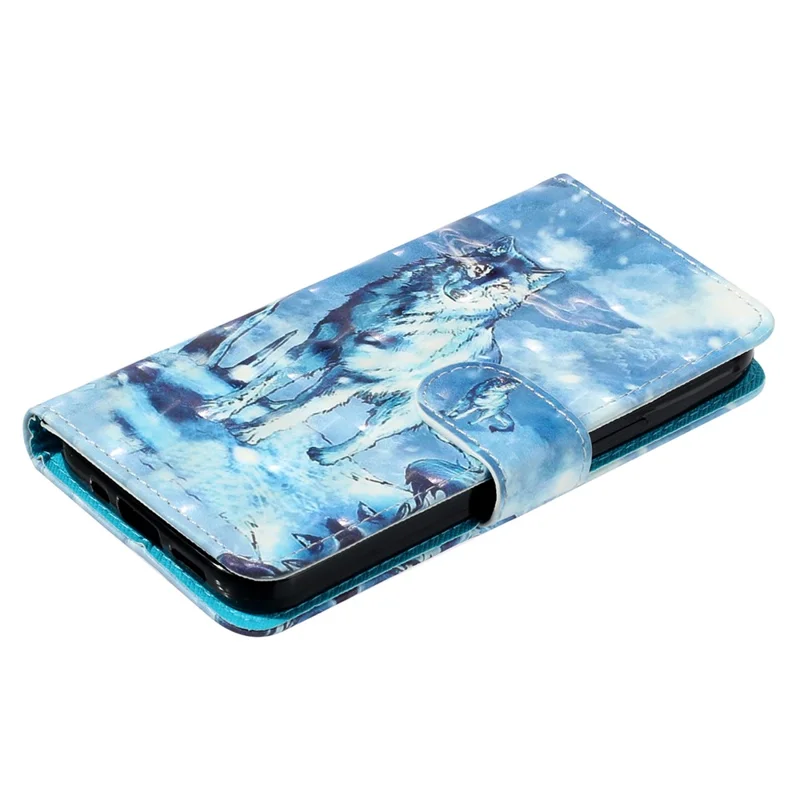 For iPhone 16 Plus Case 3D Patroon Geprint Leren Portemonnee Hoesje met Stand en Boekstyle - Sneeuwwolf