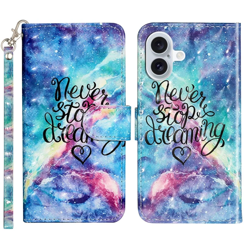 For iPhone 16 Leather Case Flip Wallet Phone Cover Magnetic Clasp 3D Pattern Printed - Starry Sky