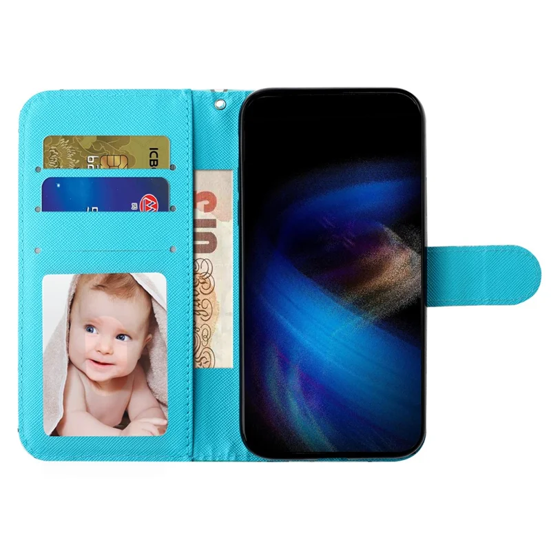 For iPhone 16 Leather Case Flip Wallet Phone Cover Magnetic Clasp 3D Pattern Printed - Starry Sky