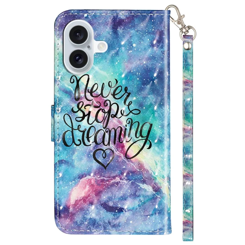 For iPhone 16 Leather Case Flip Wallet Phone Cover Magnetic Clasp 3D Pattern Printed - Starry Sky