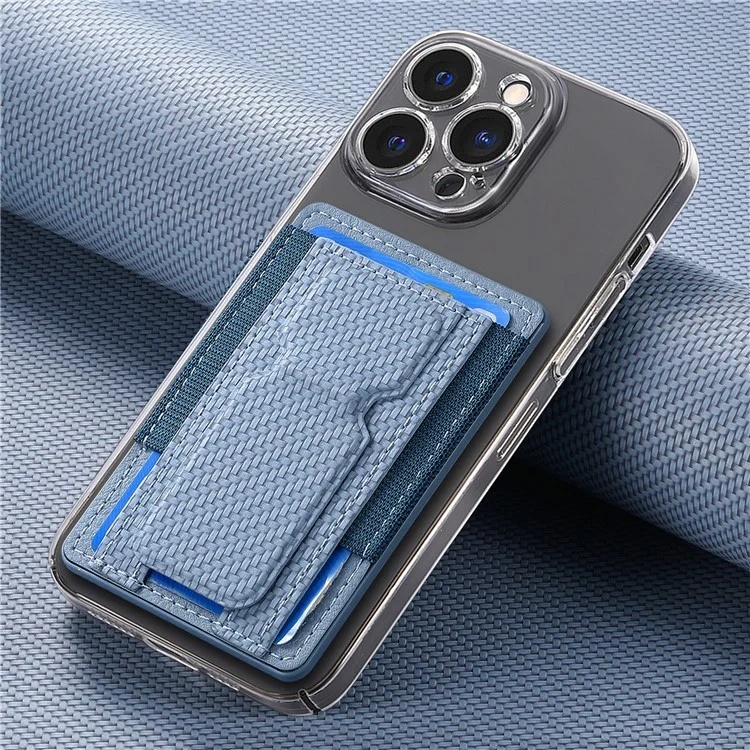 KB-60 Phone Card Holder Carbon Fiber Texture Metal Folding Kickstand Card Bag - Blau