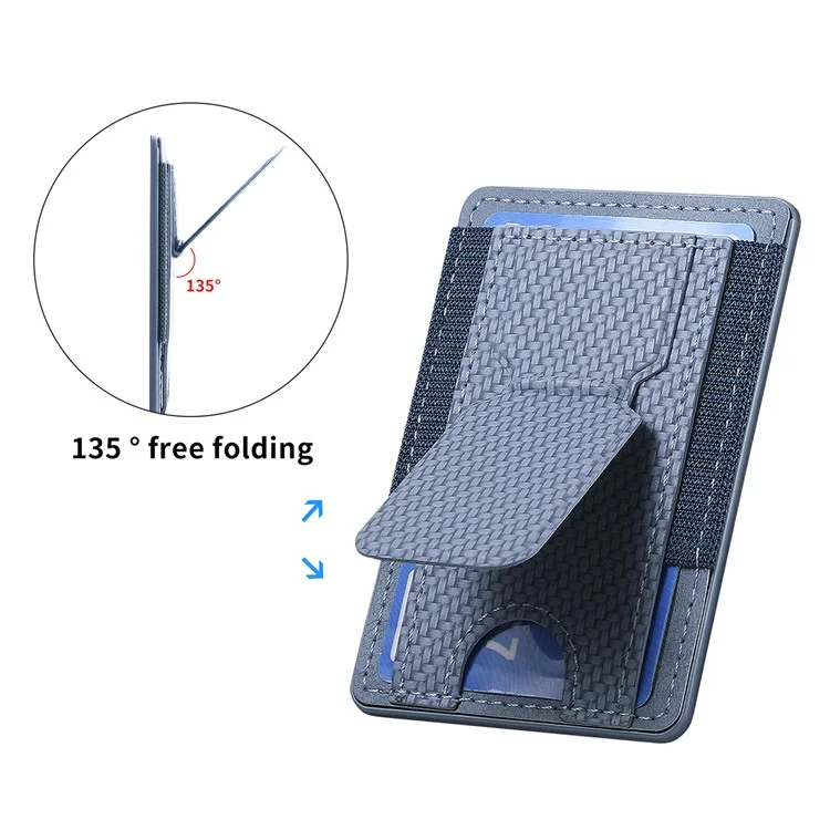 KB-60 Phone Card Holder Carbon Fiber Texture Metal Folding Kickstand Card Bag - Blau