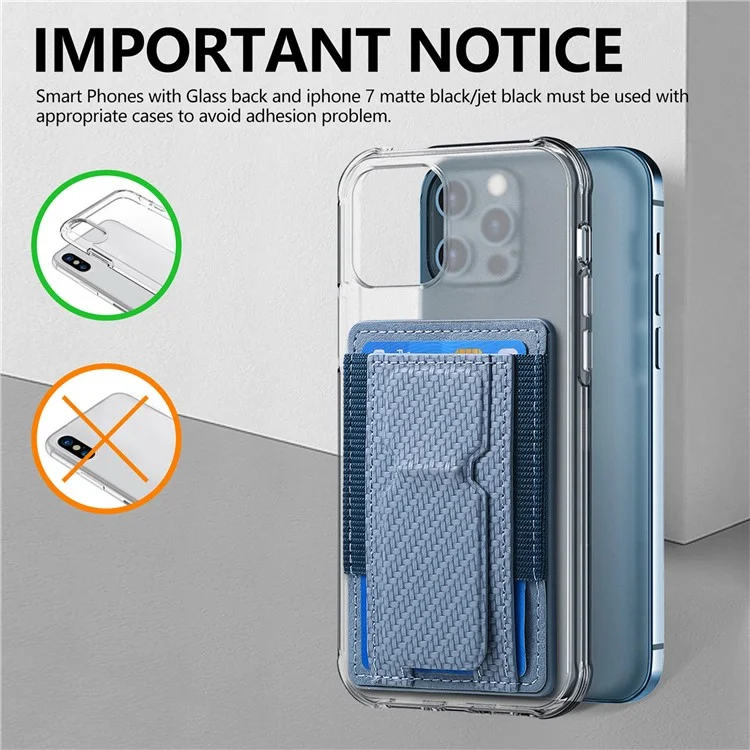 KB-60 Phone Card Holder Carbon Fiber Texture Metal Folding Kickstand Card Bag - Blau