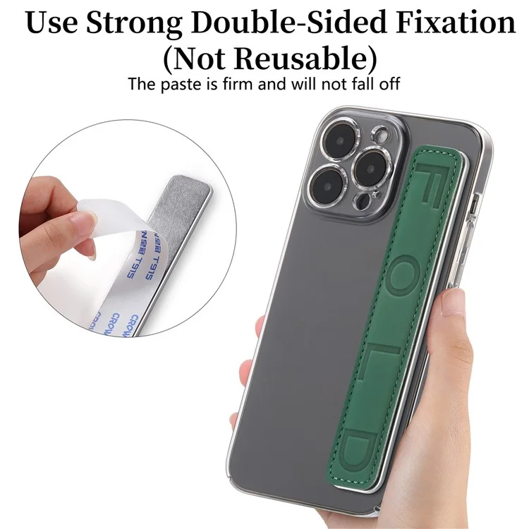 Sangle de poignet adhésive anti-perte en cuir PU pour téléphone SP-03 - Vert foncé