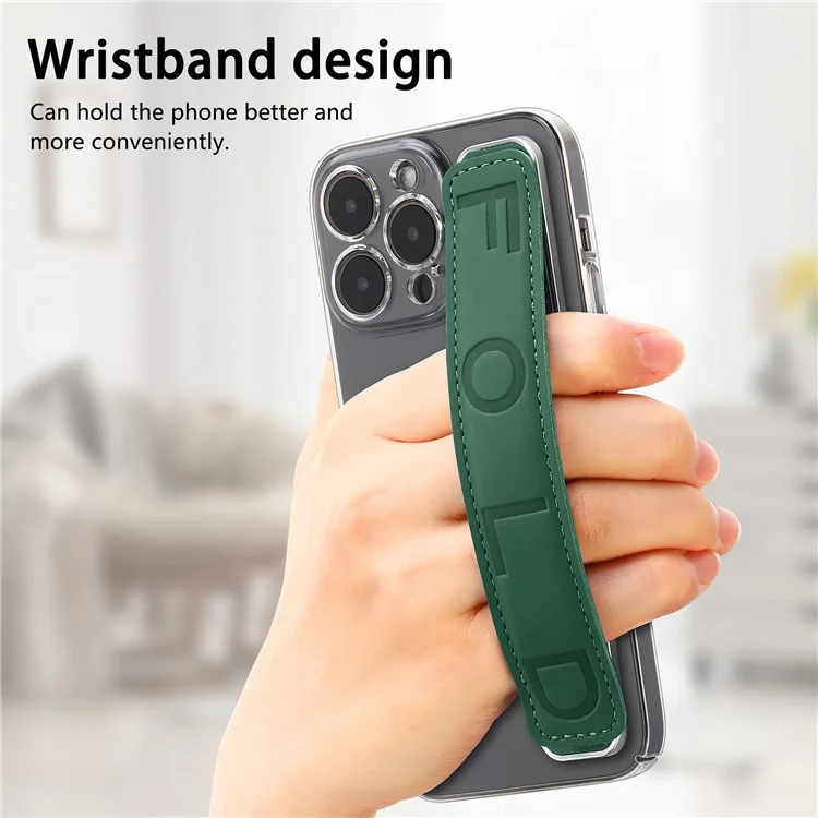 Sangle de poignet adhésive anti-perte en cuir PU pour téléphone SP-03 - Vert foncé