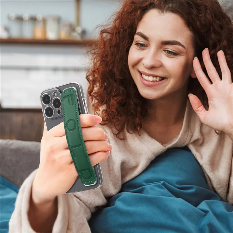 Sangle de poignet adhésive anti-perte en cuir PU pour téléphone SP-03 - Vert foncé