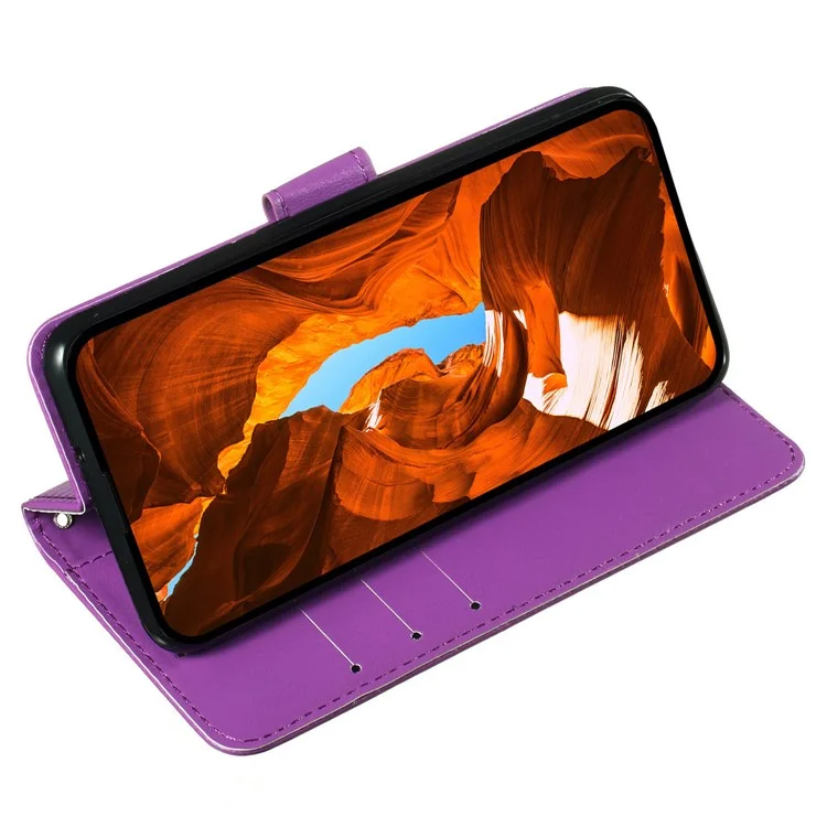 For iPhone 16 Pro Max Case Wallet PU Leather Phone Cover Shockproof TPU Inner Shell - Purple