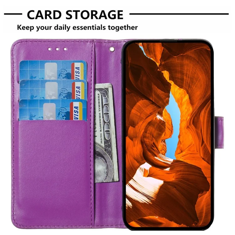 For iPhone 16 Pro Max Case Wallet PU Leather Phone Cover Shockproof TPU Inner Shell - Purple