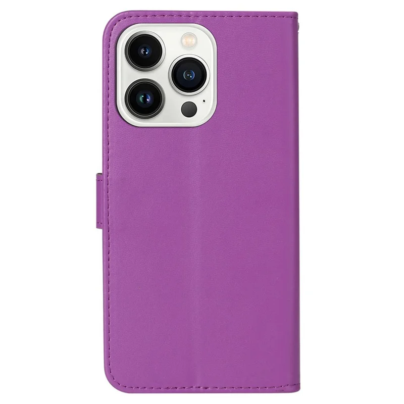 For iPhone 16 Pro Case PU Leather Stand Card Slots Phone Cover Solid Color - Roxo