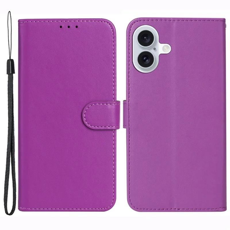 For iPhone 16 Case PU Leather Magnetic Clasp Stand Folio Phone Cover - Purple