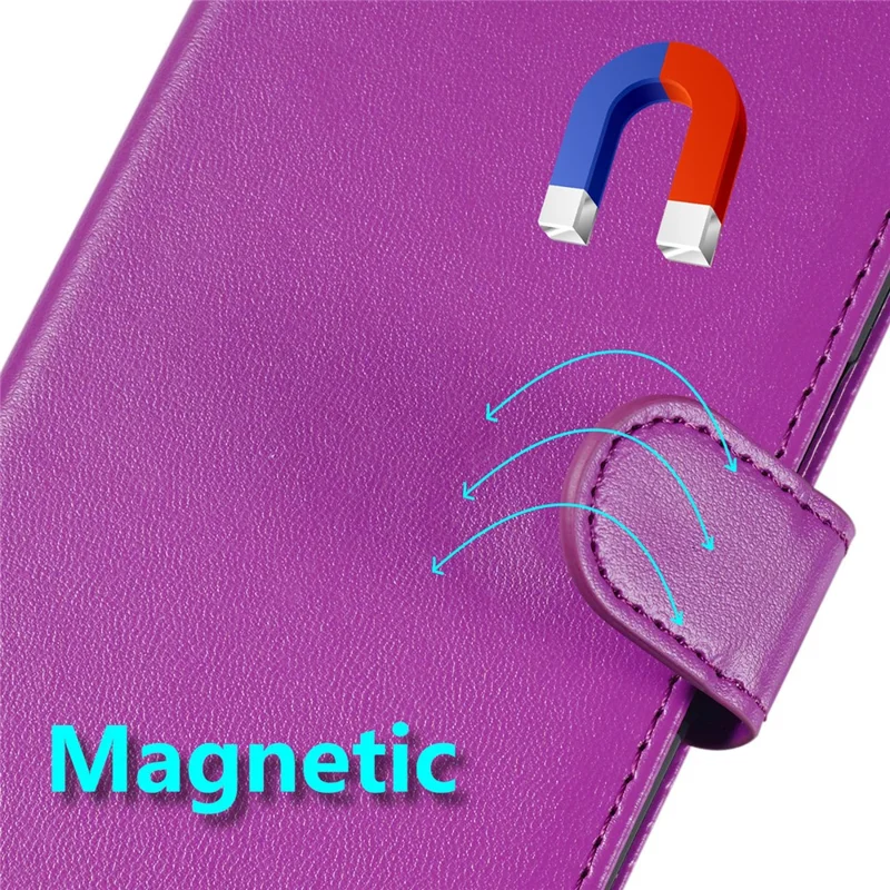 For iPhone 16 Case PU Leather Magnetic Clasp Stand Folio Phone Cover - Purple